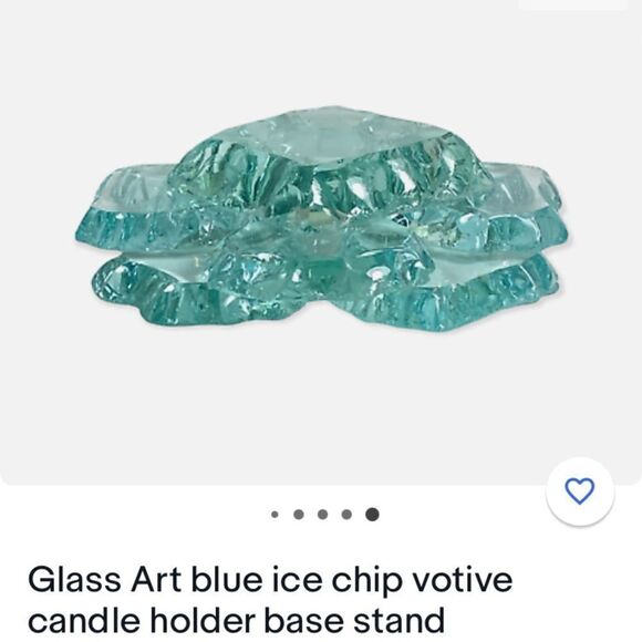 GLASS ART Blue Ice Chip Votive candle holder base stand - Picture 7 of 10